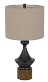 Cal Lighting 150W 3 Way Sterling Metal/Table Lamp with Faux Wood Metal Base And Drum Linen Shade BO-3125TB Oatmeal BO-3125TB