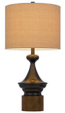 Cal Lighting 150W 3 Way Sterling Metal/Table Lamp with Faux Wood Metal Base And Drum Linen Shade BO-3125TB Oatmeal BO-3125TB