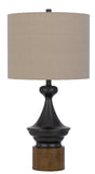 Cal Lighting 150W 3 Way Sterling Metal/Table Lamp with Faux Wood Metal Base And Drum Linen Shade BO-3125TB Oatmeal BO-3125TB