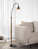 Cal Lighting 60W Hinton Downbridge Metal Floor Lamp with Faux Wood Pole And Glass Shade BO-3128FL Clear BO-3128FL