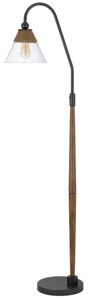 Cal Lighting 60W Hinton Downbridge Metal Floor Lamp with Faux Wood Pole And Glass Shade BO-3128FL Clear BO-3128FL