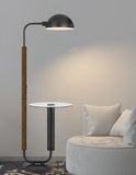 Cal Lighting 100W Keyser Metal Floor Lamp with Faux Wood Pole And Glass Tray Table And Metal Shade. Equipped with 1 Usb And 1 Usb-C Charging Ports BO-3129FL Black BO-3129FL