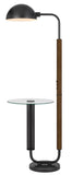 Cal Lighting 100W Keyser Metal Floor Lamp with Faux Wood Pole And Glass Tray Table And Metal Shade. Equipped with 1 Usb And 1 Usb-C Charging Ports BO-3129FL Black BO-3129FL