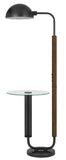 100W Keyser Metal Floor Lamp with Faux Wood Pole And Glass Tray Table And Metal Shade. Equipped with 1 Usb And 1 Usb-C Charging Ports