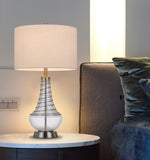 Cal Lighting 150W 3 Way Baraboo Glass Table Lamp with Wire Guard Design And Drum Fabric Shade BO-3130TB White BO-3130TB