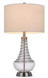 Cal Lighting 150W 3 Way Baraboo Glass Table Lamp with Wire Guard Design And Drum Fabric Shade BO-3130TB White BO-3130TB