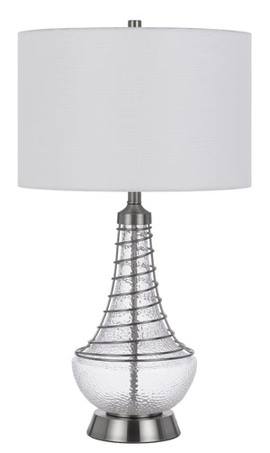 Cal Lighting 150W 3 Way Baraboo Glass Table Lamp with Wire Guard Design And Drum Fabric Shade BO-3130TB White BO-3130TB