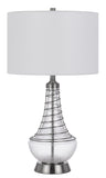 150W 3 Way Baraboo Glass Table Lamp with Wire Guard Design And Drum Fabric Shade