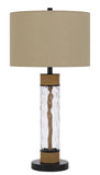 Cal Lighting 150W 3 Way Bartow Glass/Metal Table Lamp with Burlap Design And Drum Burlap Shade BO-3132TB Oatmeal BO-3132TB