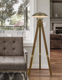 Cal Lighting Lakeland 18W Intergrated LED Tripod Birch Wood Floor Lamp with Half Domed Metal Shade BO-3801FL Antique Brass BO-3801FL