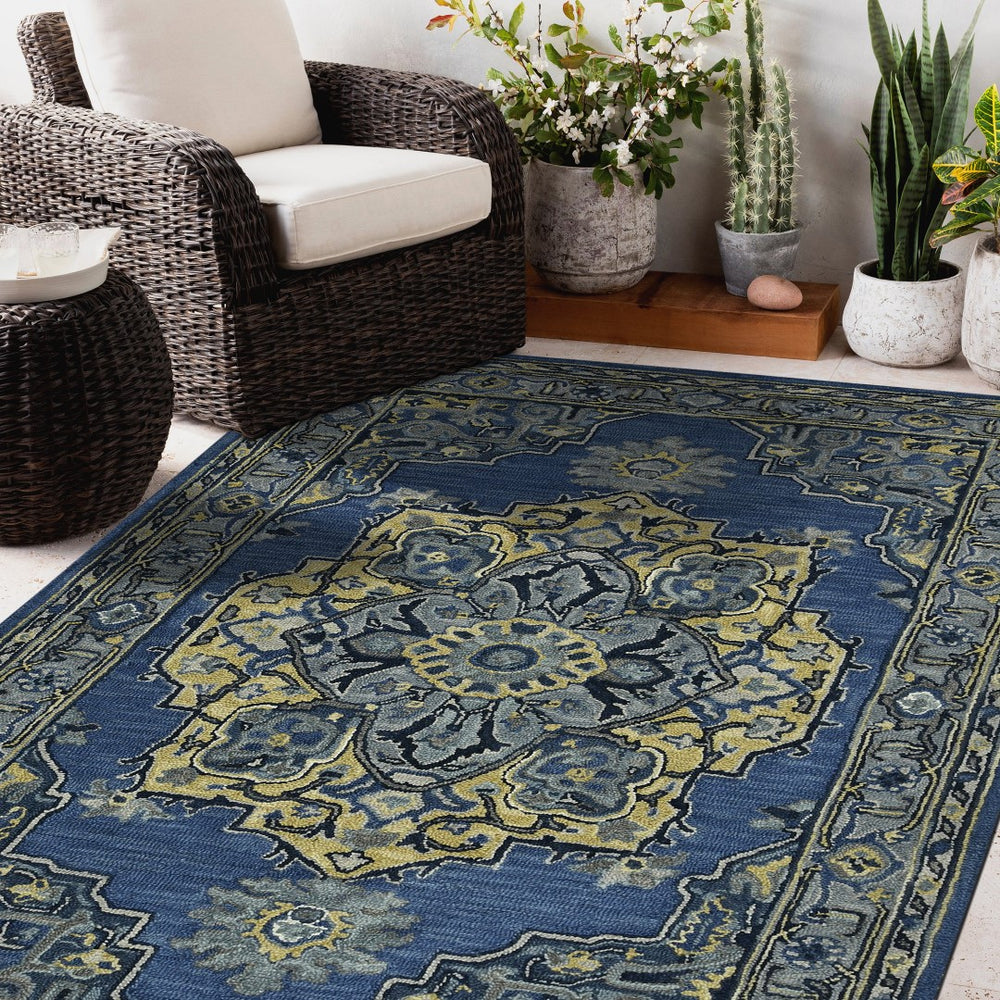 AMER Rugs Boho BOH-11 Hand-Tufted Medallion Bohemian Area Rug Denim Blue 7'6" x 9'6"