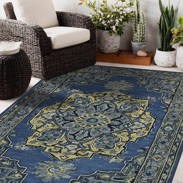 AMER Rugs Boho BOH-11 Hand-Tufted Medallion Bohemian Area Rug Denim Blue 7'6" x 9'6"