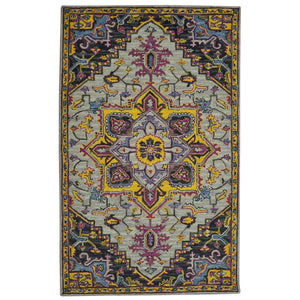 AMER Rugs Boho BOH-3 Hand-Tufted Medallion Bohemian Area Rug Yellow/Pink 7'6" x 9'6"