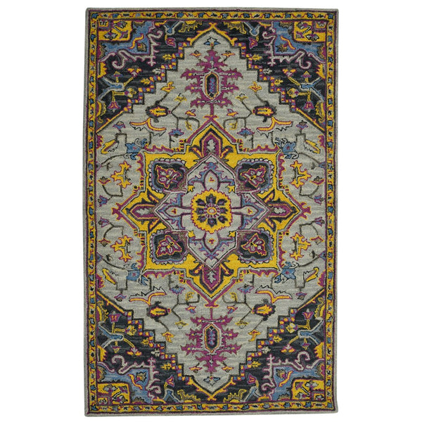 AMER Rugs Boho BOH-3 Hand-Tufted Medallion Bohemian Area Rug Yellow/Pink 7'6" x 9'6"