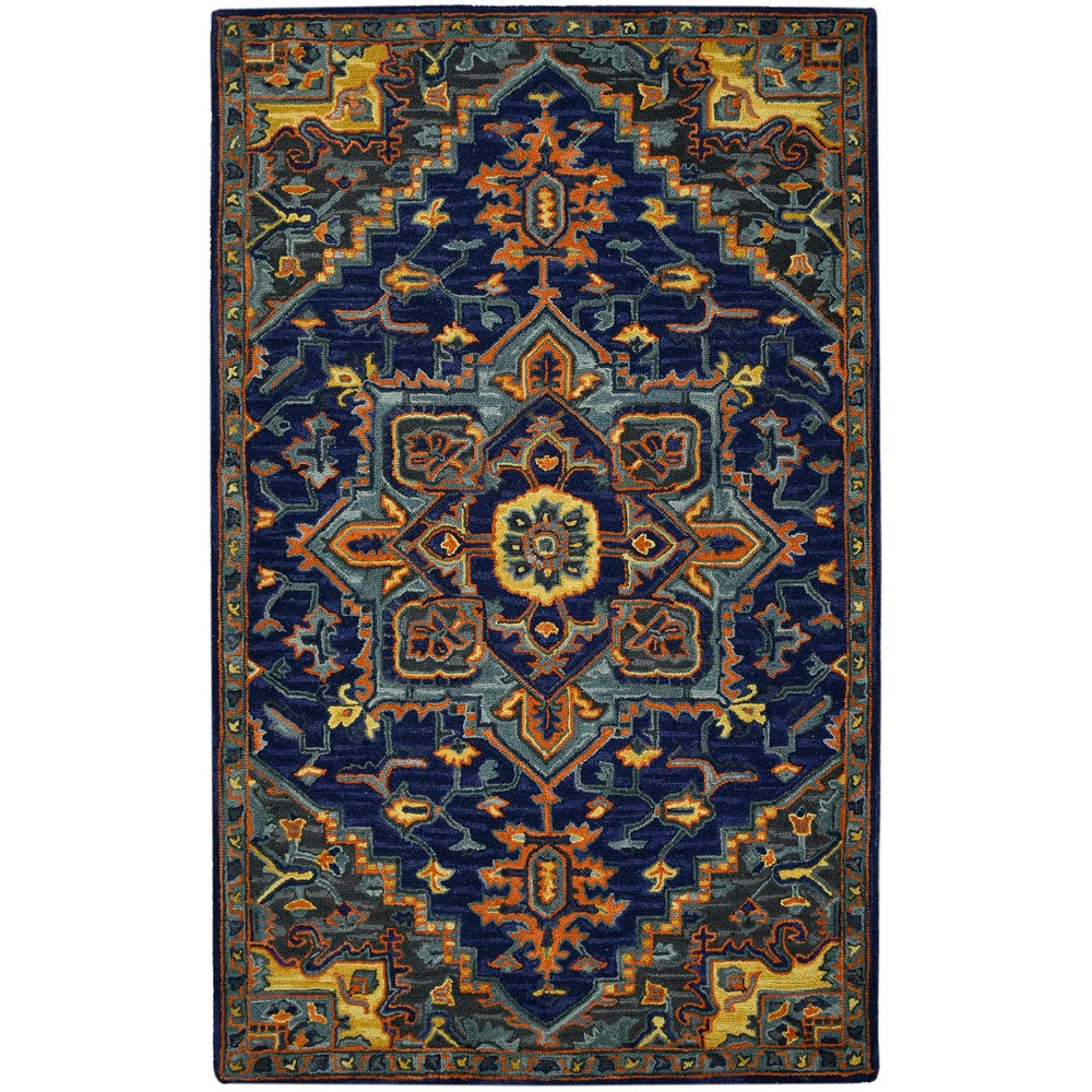 AMER Rugs Boho BOH-5 Hand-Tufted Medallion Bohemian Area Rug Blue/Orange 7'6" x 9'6"