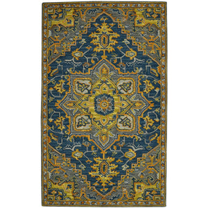 AMER Rugs Boho BOH-6 Hand-Tufted Medallion Bohemian Area Rug Blue/Yellow 7'6" x 9'6"