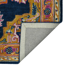 AMER Rugs Boho BOH-8 Hand-Tufted Medallion Bohemian Area Rug Navy/Pink 7'6" x 9'6"