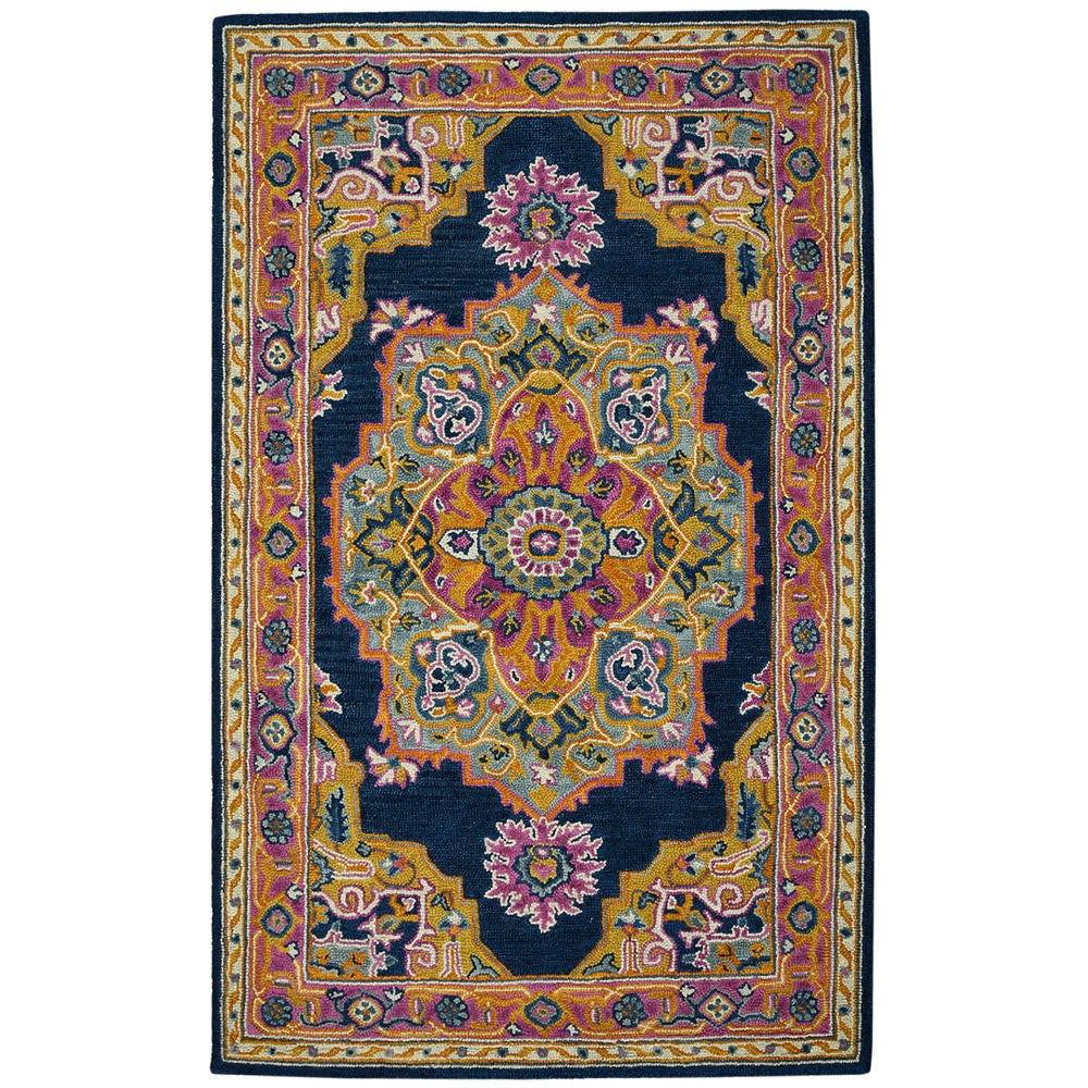AMER Rugs Boho BOH-8 Hand-Tufted Medallion Bohemian Area Rug Navy/Pink 7'6" x 9'6"