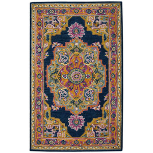 AMER Rugs Boho BOH-8 Hand-Tufted Medallion Bohemian Area Rug Navy/Pink 7'6" x 9'6"