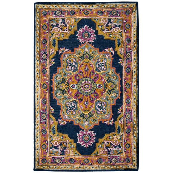 AMER Rugs Boho BOH-8 Hand-Tufted Medallion Bohemian Area Rug Navy/Pink 7'6" x 9'6"