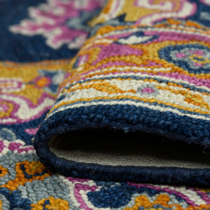 AMER Rugs Boho BOH-8 Hand-Tufted Medallion Bohemian Area Rug Navy/Pink 7'6" x 9'6"