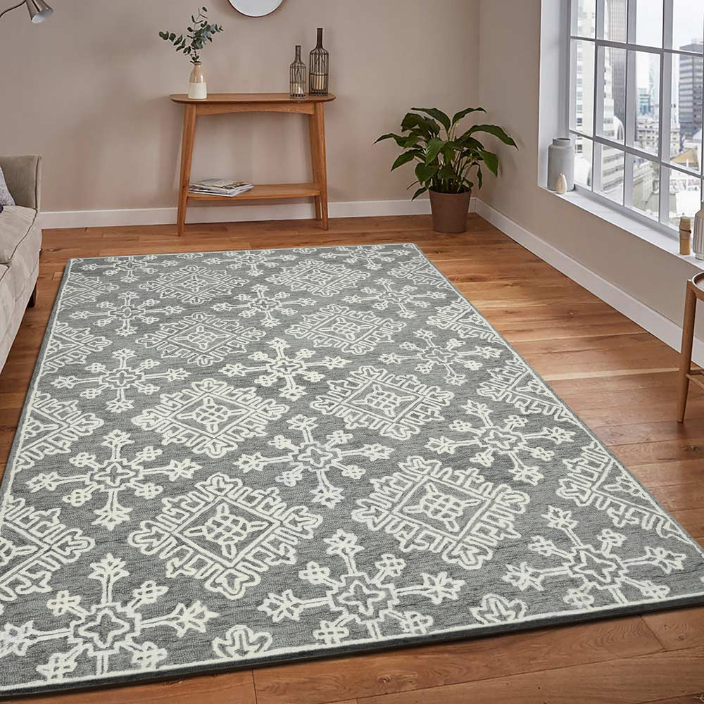 AMER Rugs Boston BOS-33 Hand-Tufted Geometric Transitional Area Rug Light Gray 7'6" x 9'6"