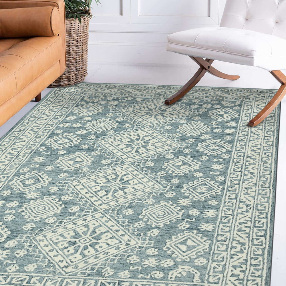 AMER Rugs Boston BOS-64 Hand-Tufted Geometric Transitional Area Rug Blue 7'6" x 9'6"