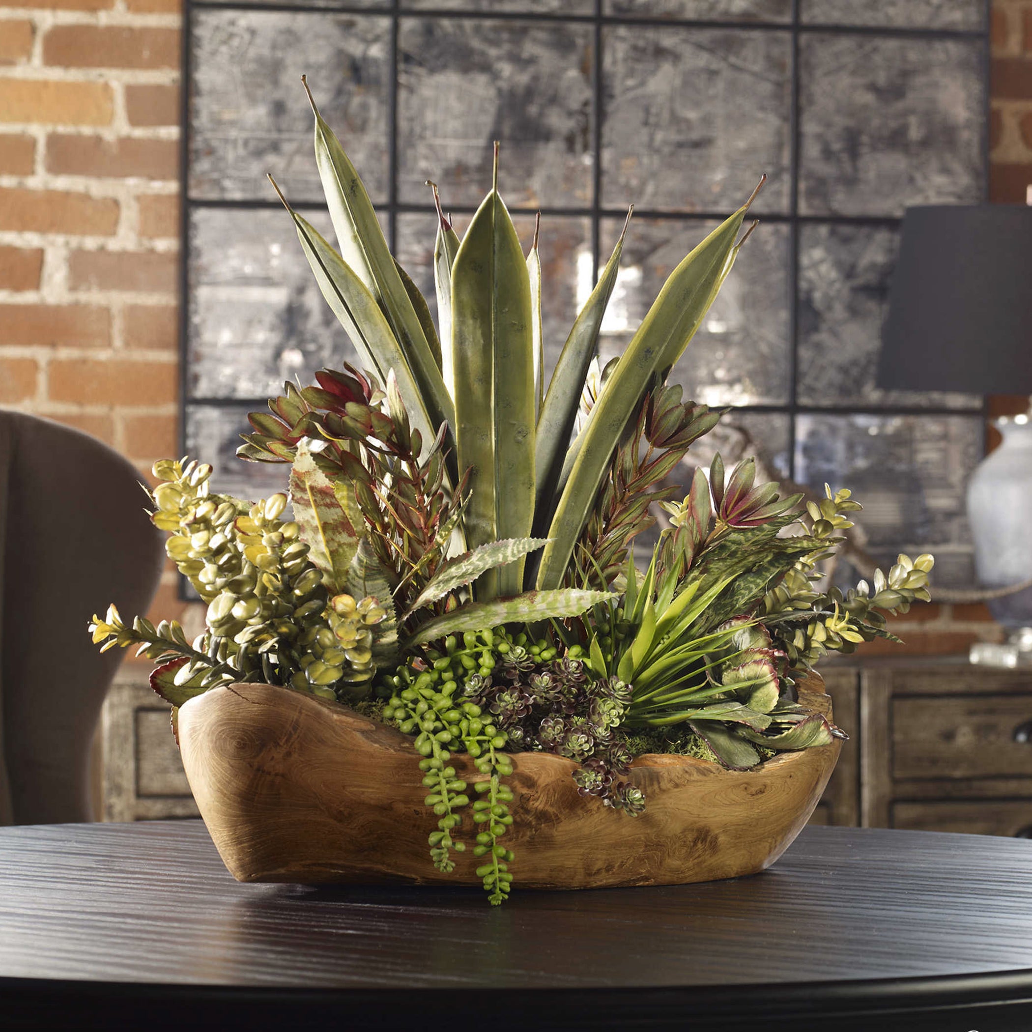 Salar Succulents in Teak Bowl - Thumbnail 2