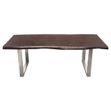 Bowen Solid Acacia Wood Top Dining Table with Live Edge in Espresso Finish w/ Nickel Plated Base