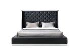 Abrazo Bed Queen, Black Faux Leather, Tufted Headboard,