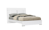Kimberly Bed Queen, High Gloss White With Led Light On Headboard And Stainless Steel Legs