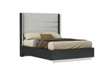 Los Angeles Bed Queen, High Gloss Grey With Geometric Design, Gray Faux Leather On Headboard, St...