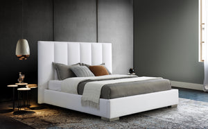 Velvet Bed Queen, Vertical Lines Design In The Headboard, Fully Upholstered In Pure White Linen ...