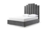 Jordan Queen Bed , Fully Upholstered Grey 100% Velvet Fabric, Double Usb In Headboard, Chrome Legs