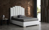 Jordan Queen Bed , Fully Upholstered White Faux Leather, Double Usb In Headboard