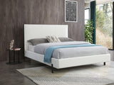 Hollywood Queen Bed , Fully Upholstered White Faux Leather, Double Usb On Headboard, Wood Grain ...