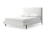 Hollywood Queen Bed , Fully Upholstered White Faux Leather, Double Usb On Headboard, Wood Grain ...