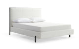 Hollywood Queen Bed , Fully Upholstered White Faux Leather, Double Usb On Headboard, Wood Grain ...