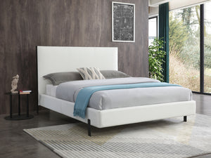 Hollywood Queen Bed , Fully Upholstered White Faux Leather, Double Usb On Headboard, Wood Grain ...