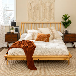 Modern Wood Queen Spindle Bed - Light Oak