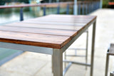 Stone Indoor/Outdoor Bar Table, Recycling Teak Wood And Brushed Stainless Steel Base