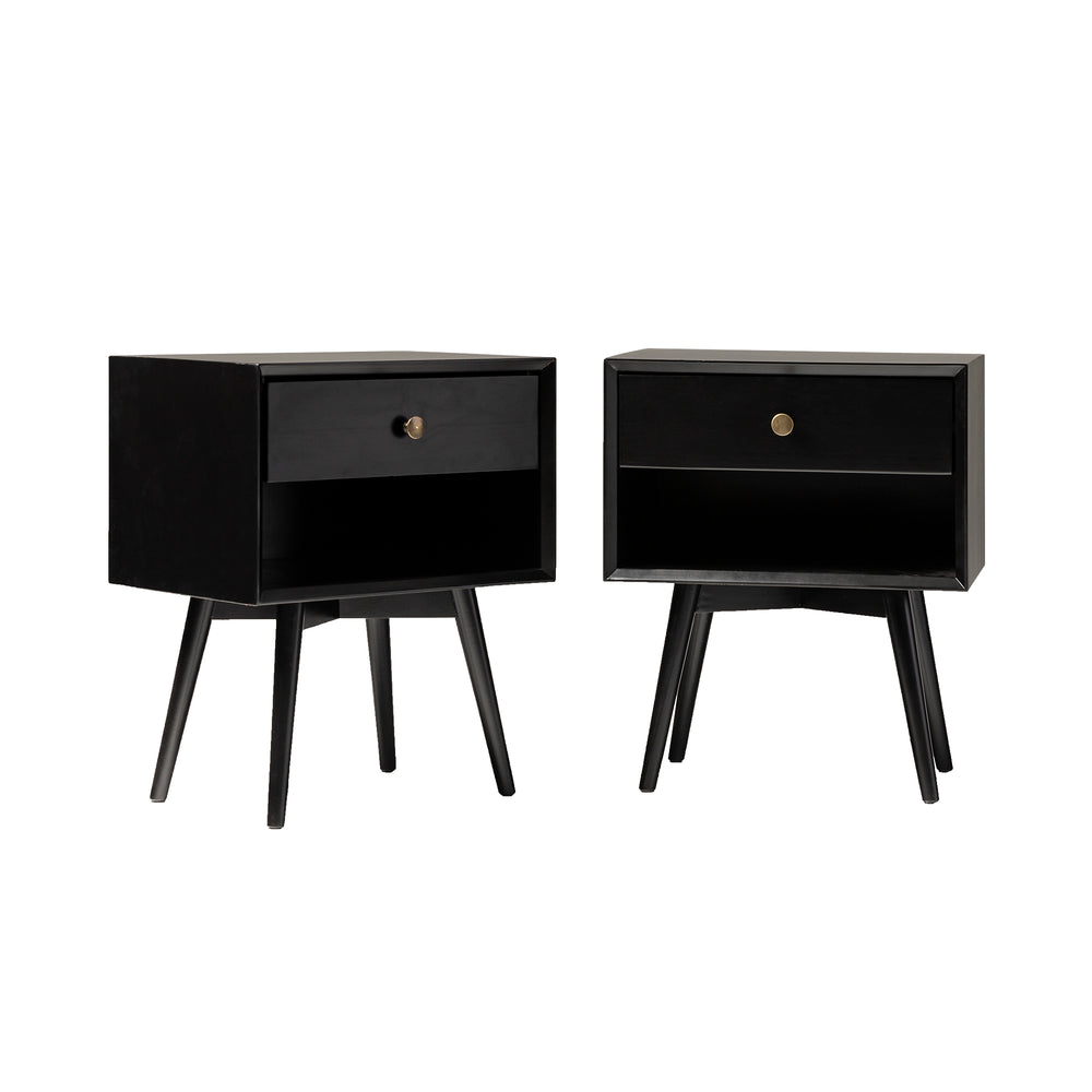 Walker Edison 2 Piece 1-Drawer Mid-Century Solid Wood Nightstand XIIXR BR25MC1DBL-2PK