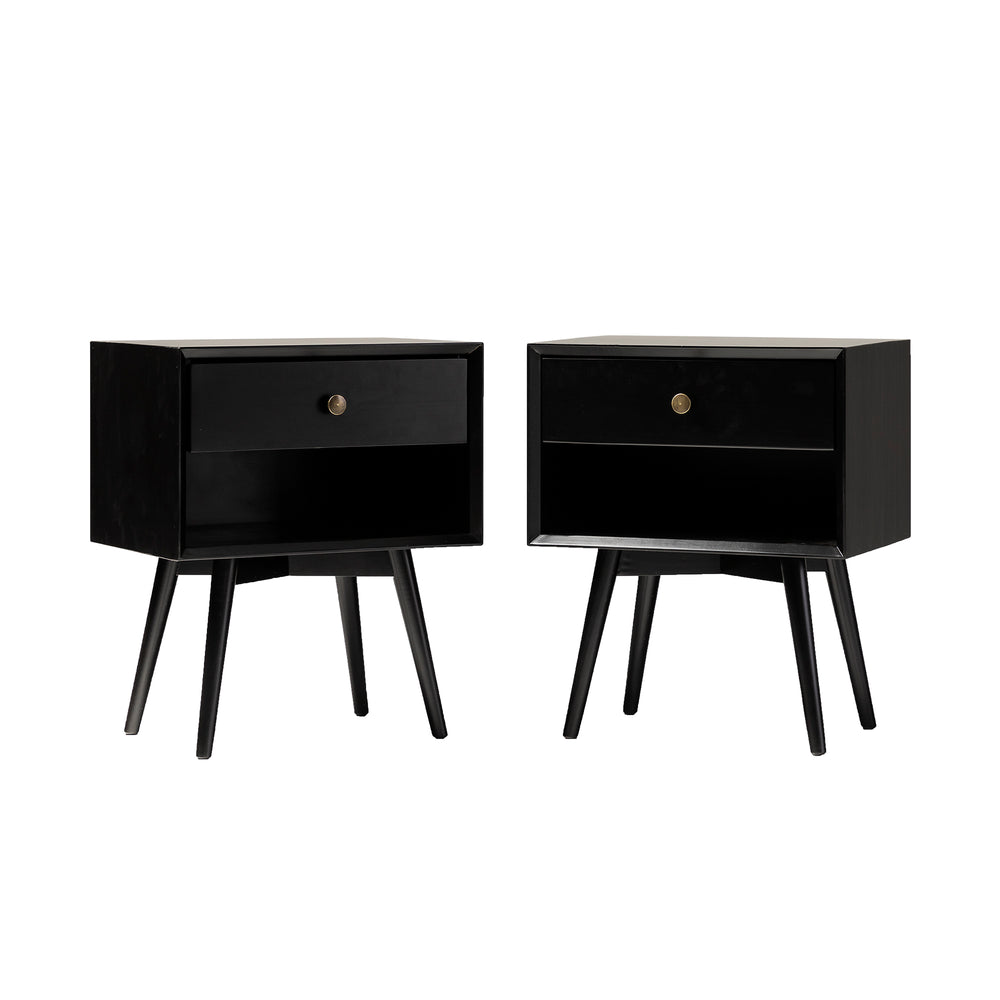 Walker Edison 2 Piece 1-Drawer Mid-Century Solid Wood Nightstand XIIXR BR25MC1DBL-2PK
