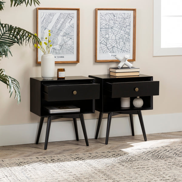 Walker Edison Mid Century Modern 1 Drawer Nightstand XIIXR BR25MC1DBL