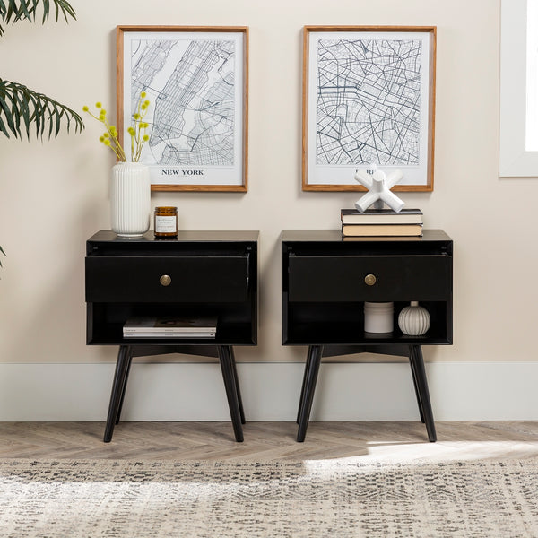 Walker Edison Mid Century Modern 1 Drawer Nightstand XIIXR BR25MC1DBL