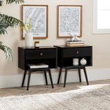 Walker Edison 2 Piece 1-Drawer Mid-Century Solid Wood Nightstand XIIXR BR25MC1DBL-2PK