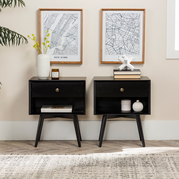 Walker Edison Mid Century Modern 1 Drawer Nightstand XIIXR BR25MC1DBL