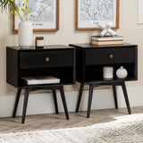 Walker Edison 2 Piece 1-Drawer Mid-Century Solid Wood Nightstand XIIXR BR25MC1DBL-2PK