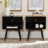 Walker Edison 2 Piece 1-Drawer Mid-Century Solid Wood Nightstand XIIXR BR25MC1DBL-2PK