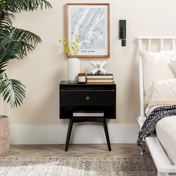 Walker Edison Mid Century Modern 1 Drawer Nightstand XIIXR BR25MC1DBL